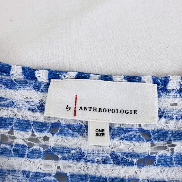 By Anthropologie Nautical Eyelet Shrug Cardigan Womens OS Blue Striped Boxy - Picture 7 of 9